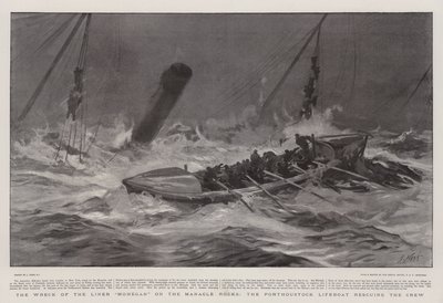 The Wreck of the Liner Mohegan on the Manacle Rocks, the Porthoustock Lifeboat Rescuing the Crew by Joseph Nash